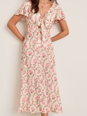 Francesca's NWT Women's Size Small Ivory Nora Floral Bow Front Midi Dress